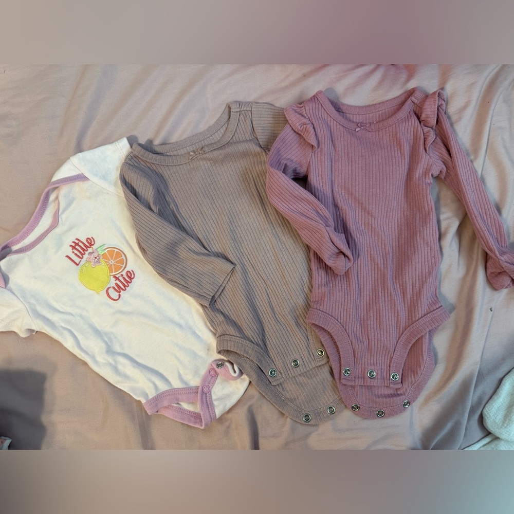 Kids Ribbed Long-Sleeve One-Piece Bodysuit - Purple, Gray, White